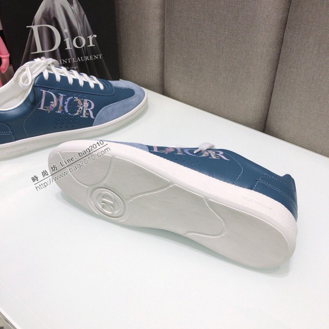 Dior明星同款平底圓頭運動鞋 迪奧2021春夏最新情侶款系帶休閒小白鞋 CD字母logo小蜜蜂印花拼色德訓鞋 dx3513